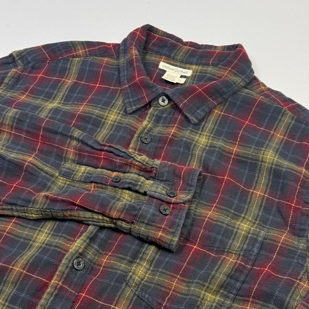 Carbon 2 Cobalt Flannel Shirt Mens Large‎ Gray Plaid Cotton Button Front Casual